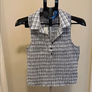 Pilcro Blue and White Checkered Sleeveless Blouse